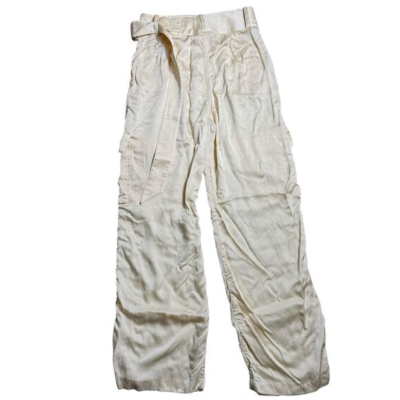 l'academie Mel Pants Belted Trousers Wide Leg Satin Beige Neutral Revolve NEW - Picture 3 of 8